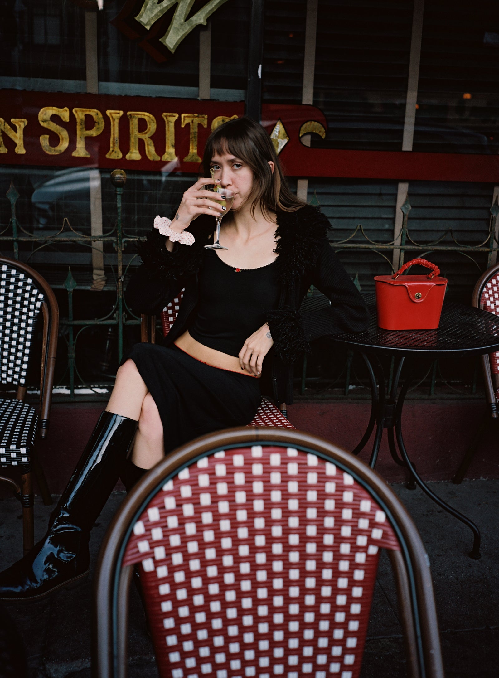 BIAS MIDI SLIP SKIRT IN ONYX/CHERRY