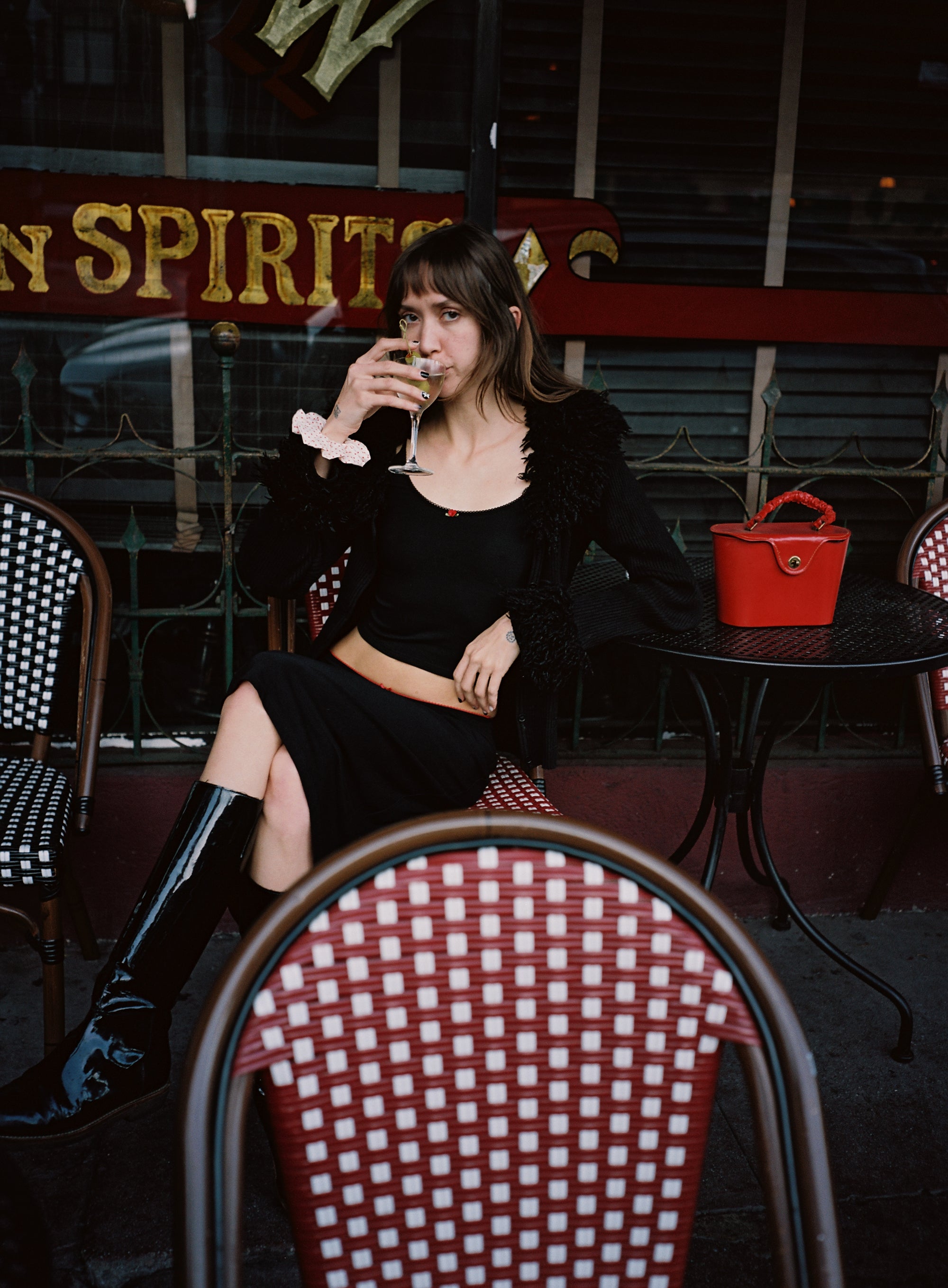 BIAS MIDI SLIP SKIRT IN ONYX/CHERRY