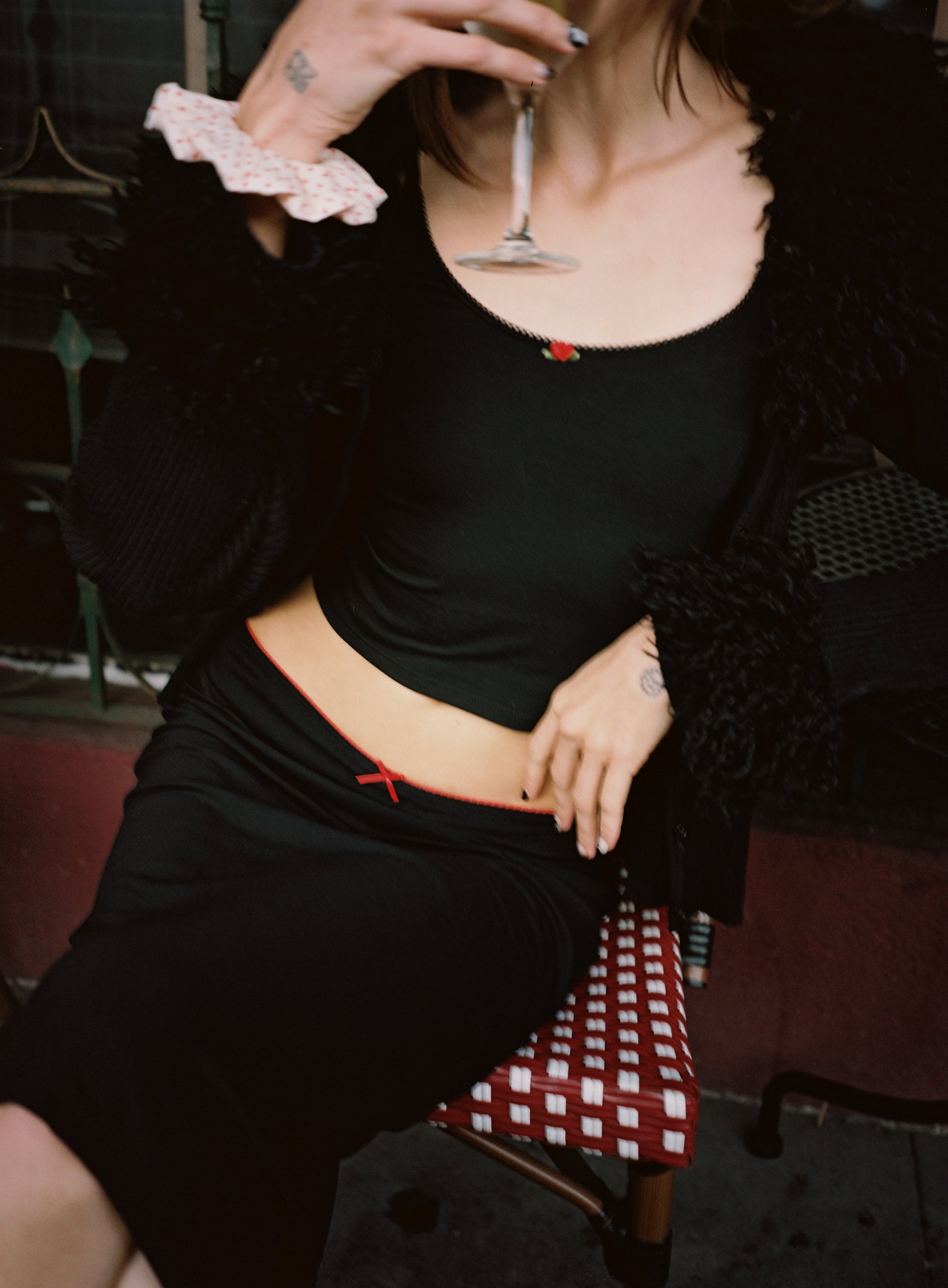 BIAS MIDI SLIP SKIRT IN ONYX/CHERRY