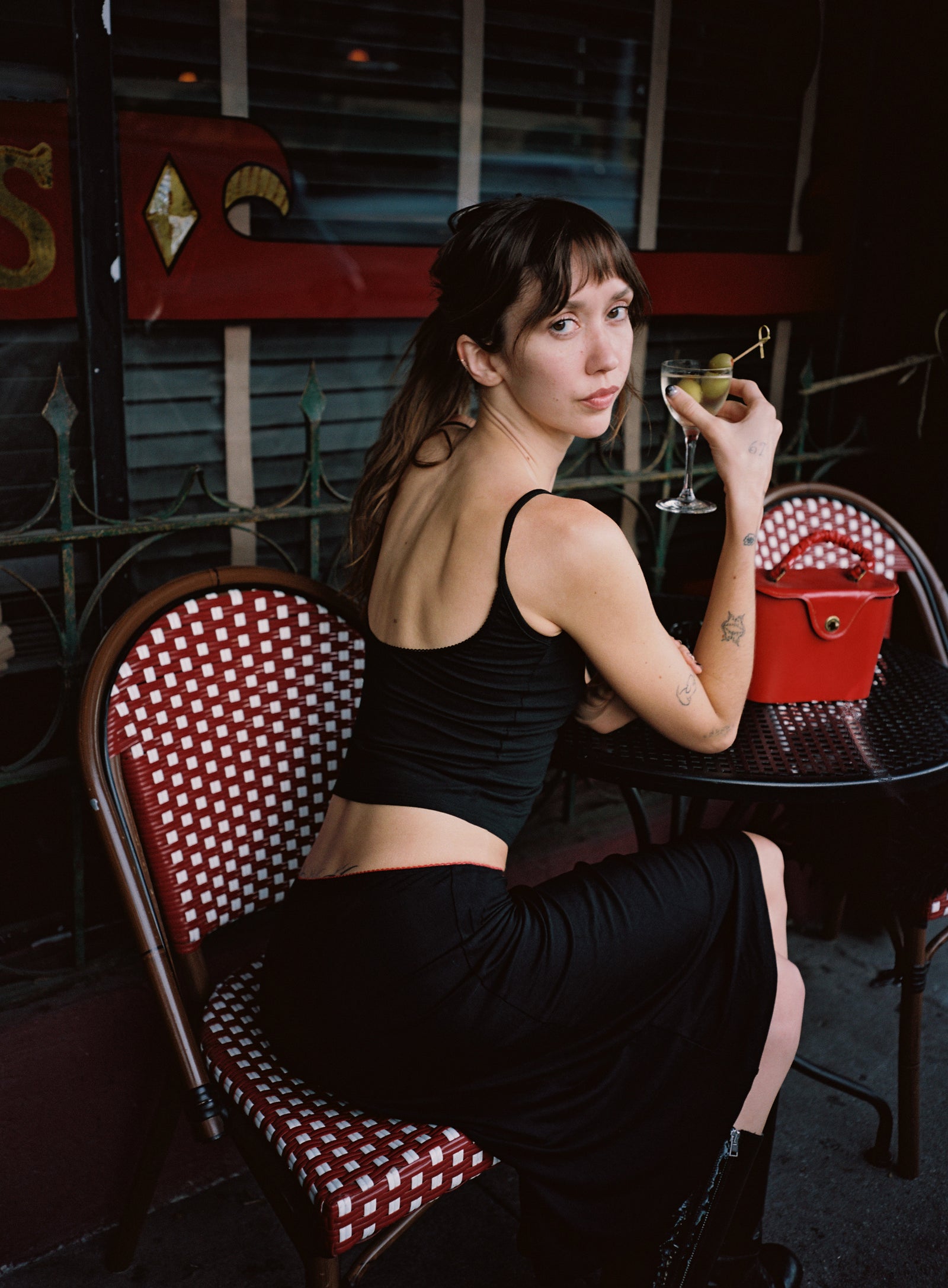 BIAS MIDI SLIP SKIRT IN ONYX/CHERRY