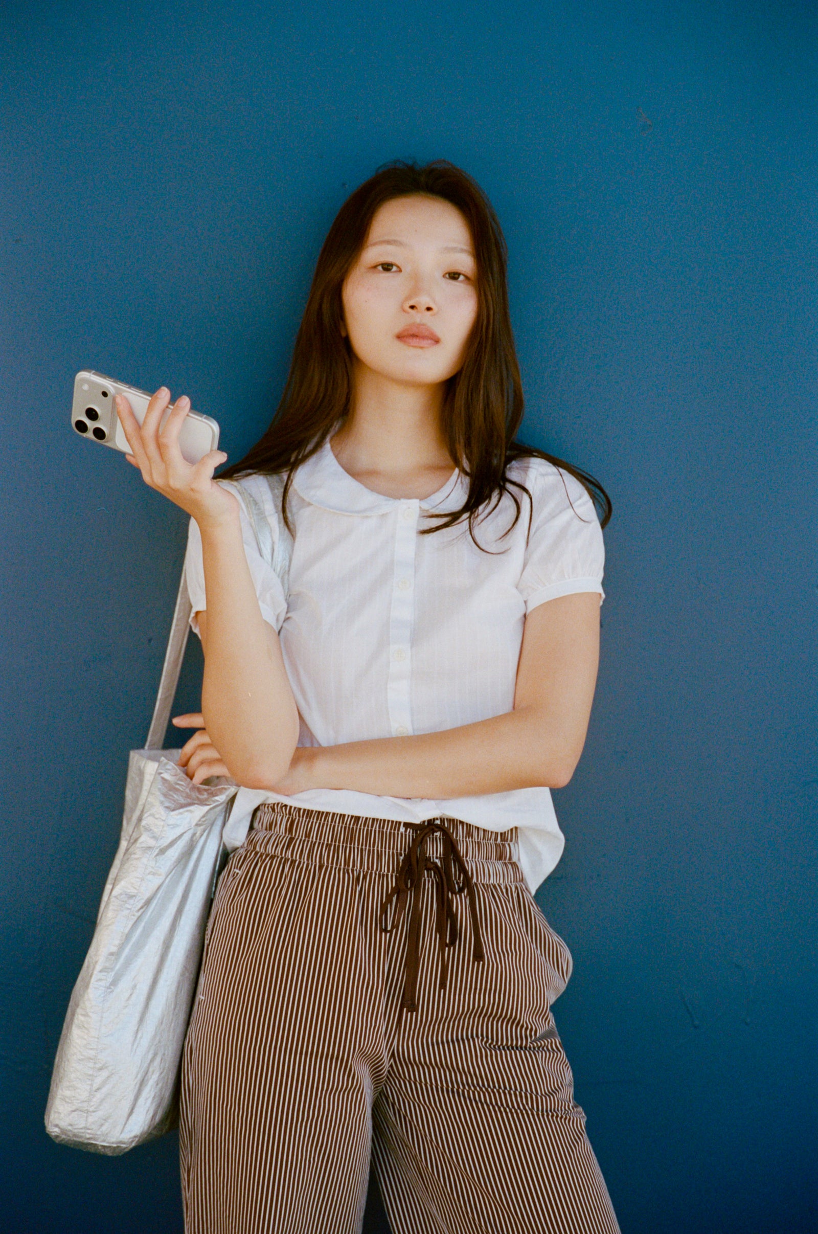 PUFF SLEEVE BUTTON DOWN IN CLOUD DOBBY