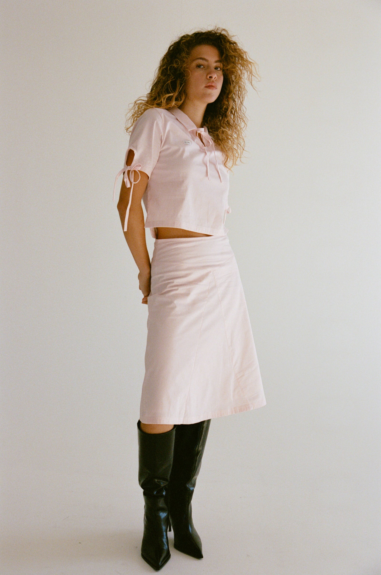 TIE POLO IN BLUSH STRIPE