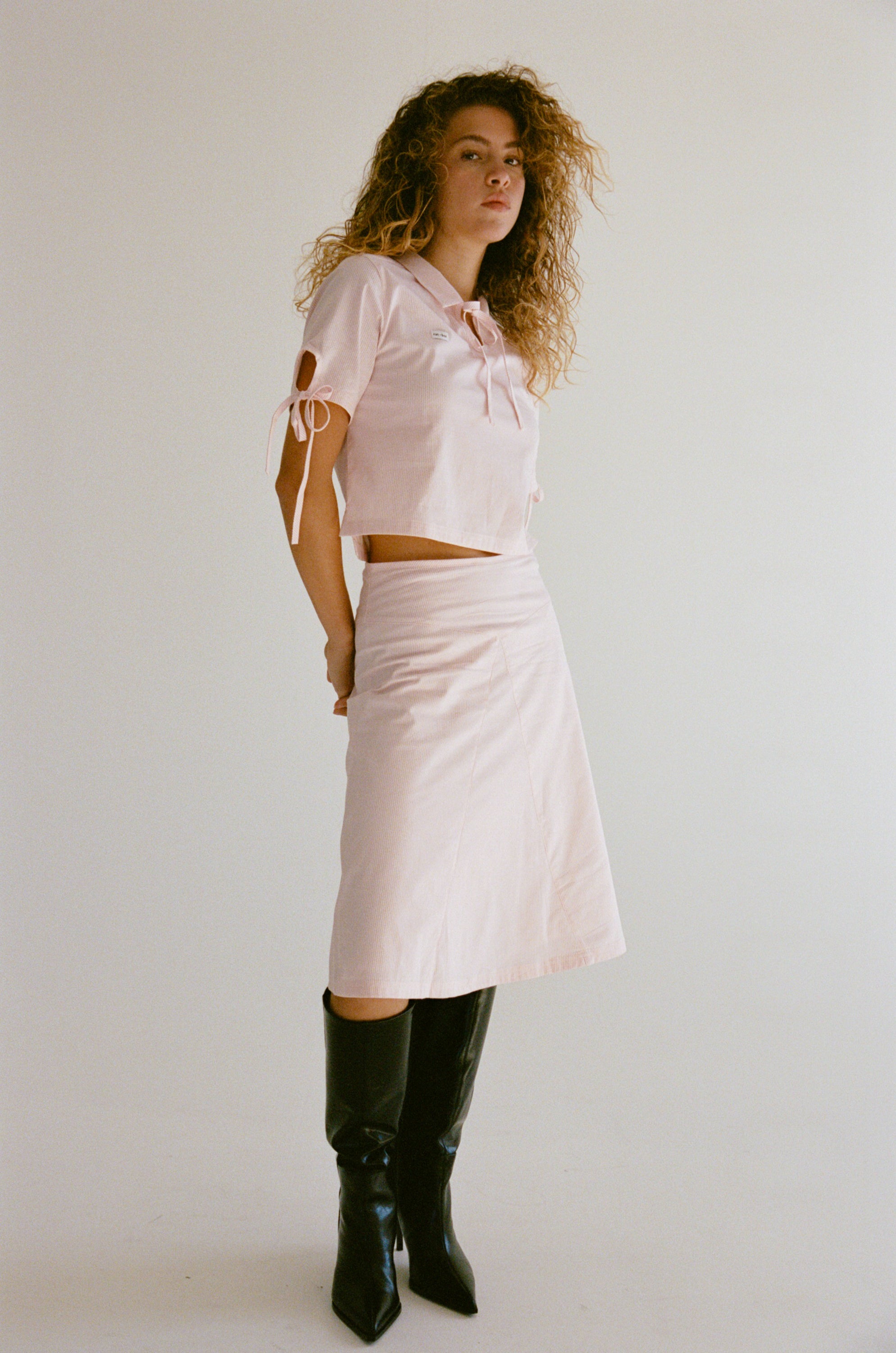 TIE POLO IN BLUSH STRIPE