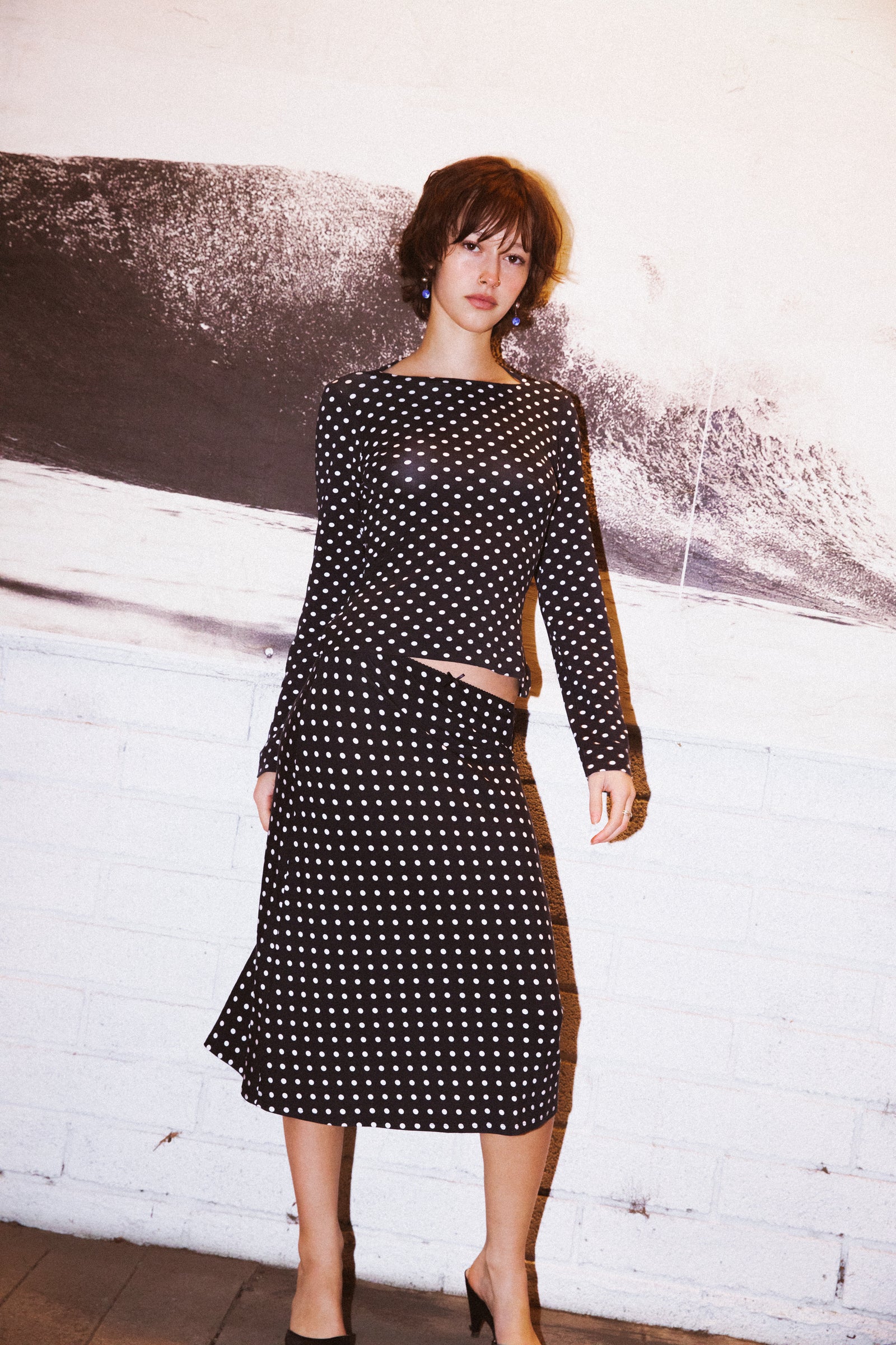 COWL BACK LONG SLEEVE IN DOMINO DOT