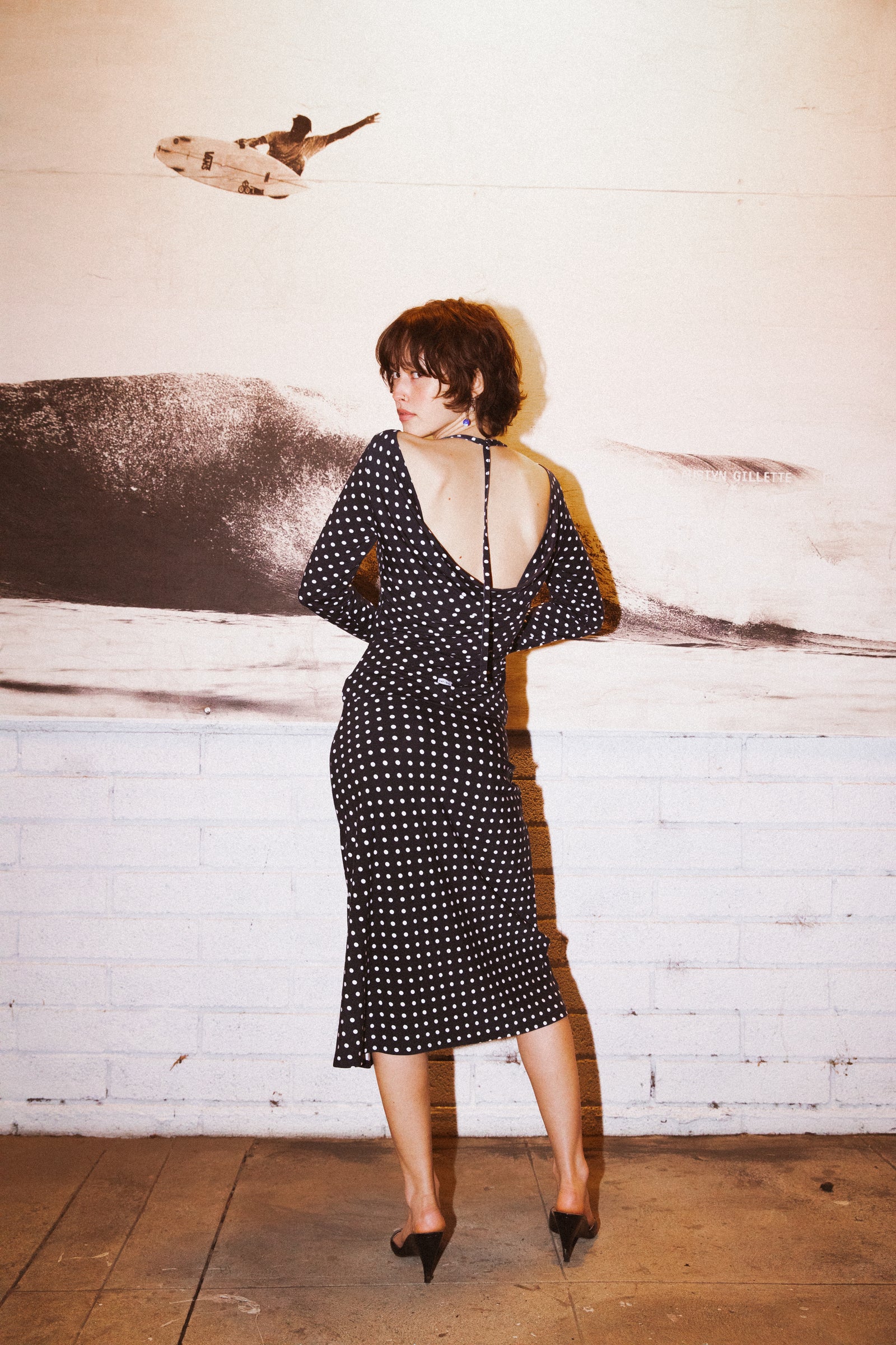 COWL BACK LONG SLEEVE IN DOMINO DOT