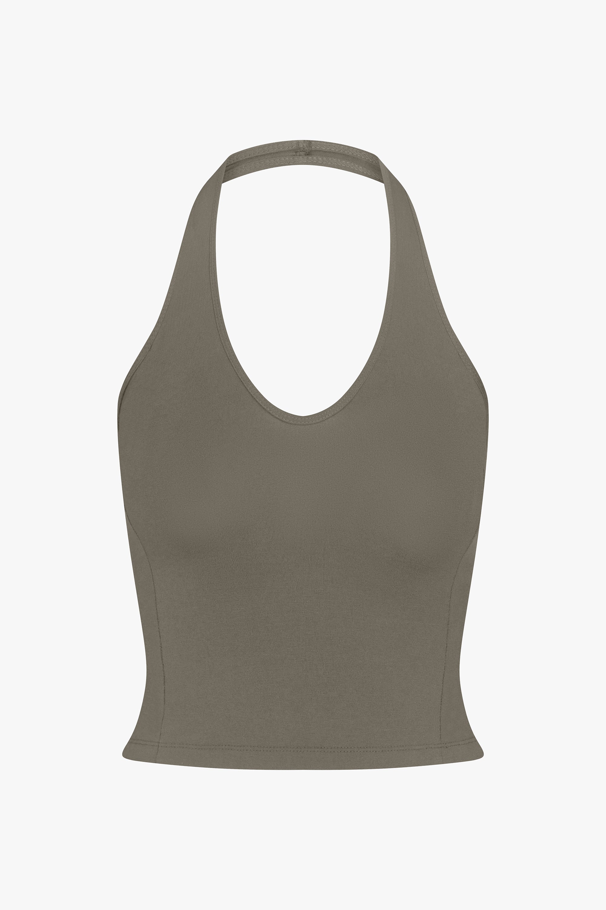SPORTY HALTER TOP IN TAUPE