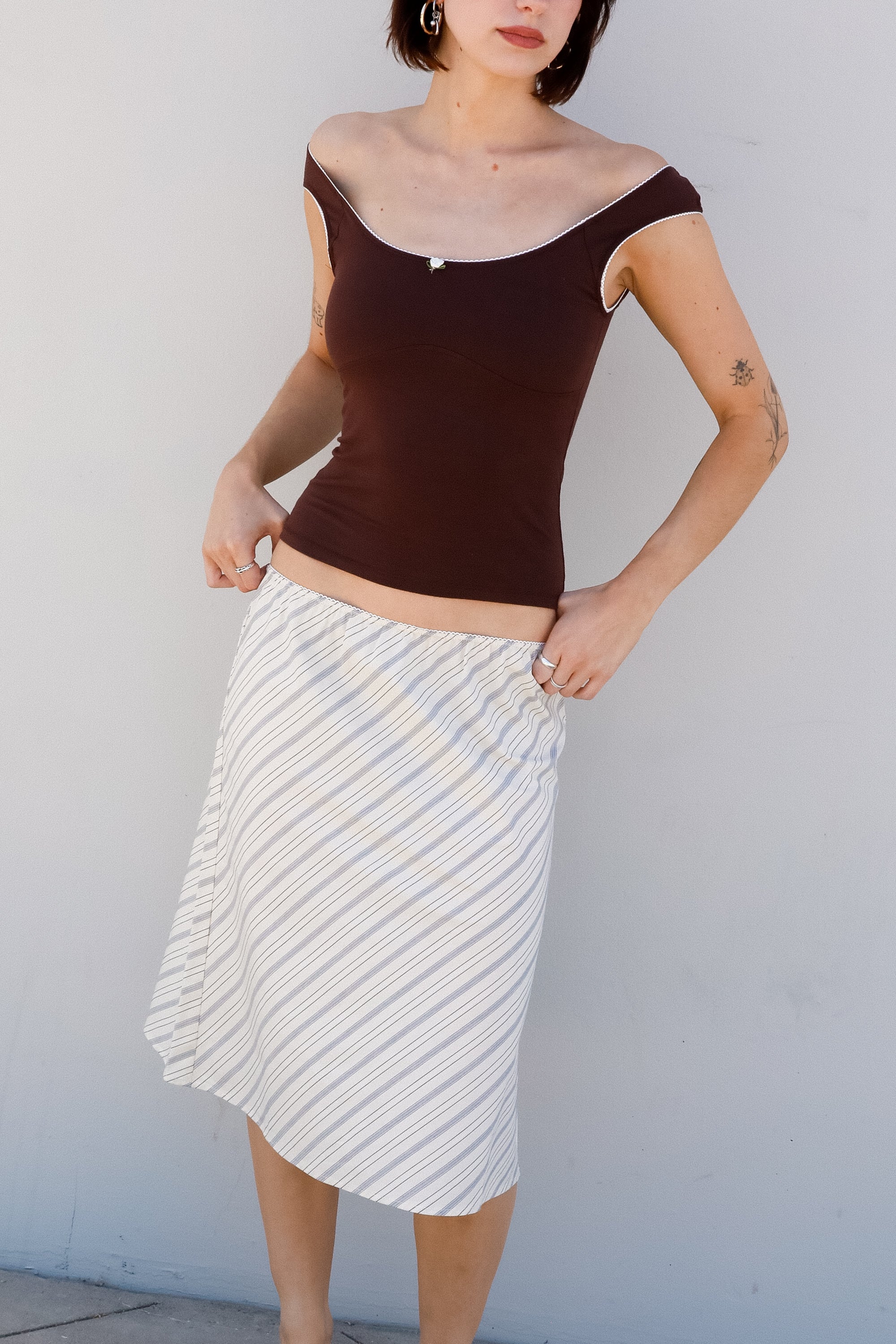 WOVEN BIAS MIDI SLIP SKIRT IN MERINGUE