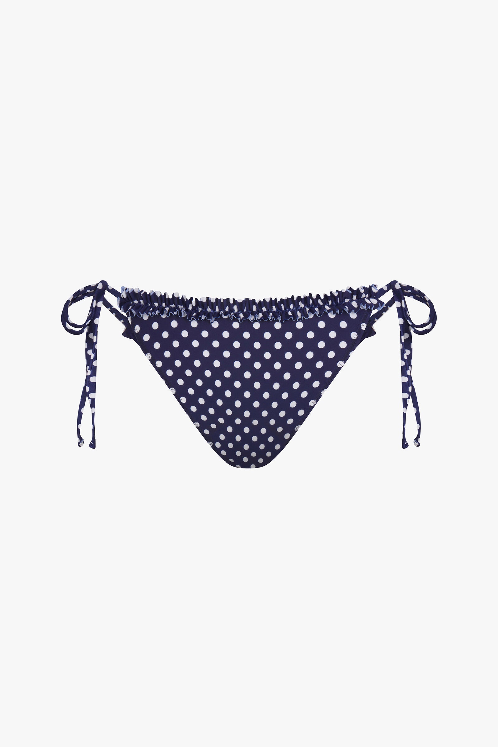RUFFLE CHARM BIKINI BOTTOM IN NAVY DOT