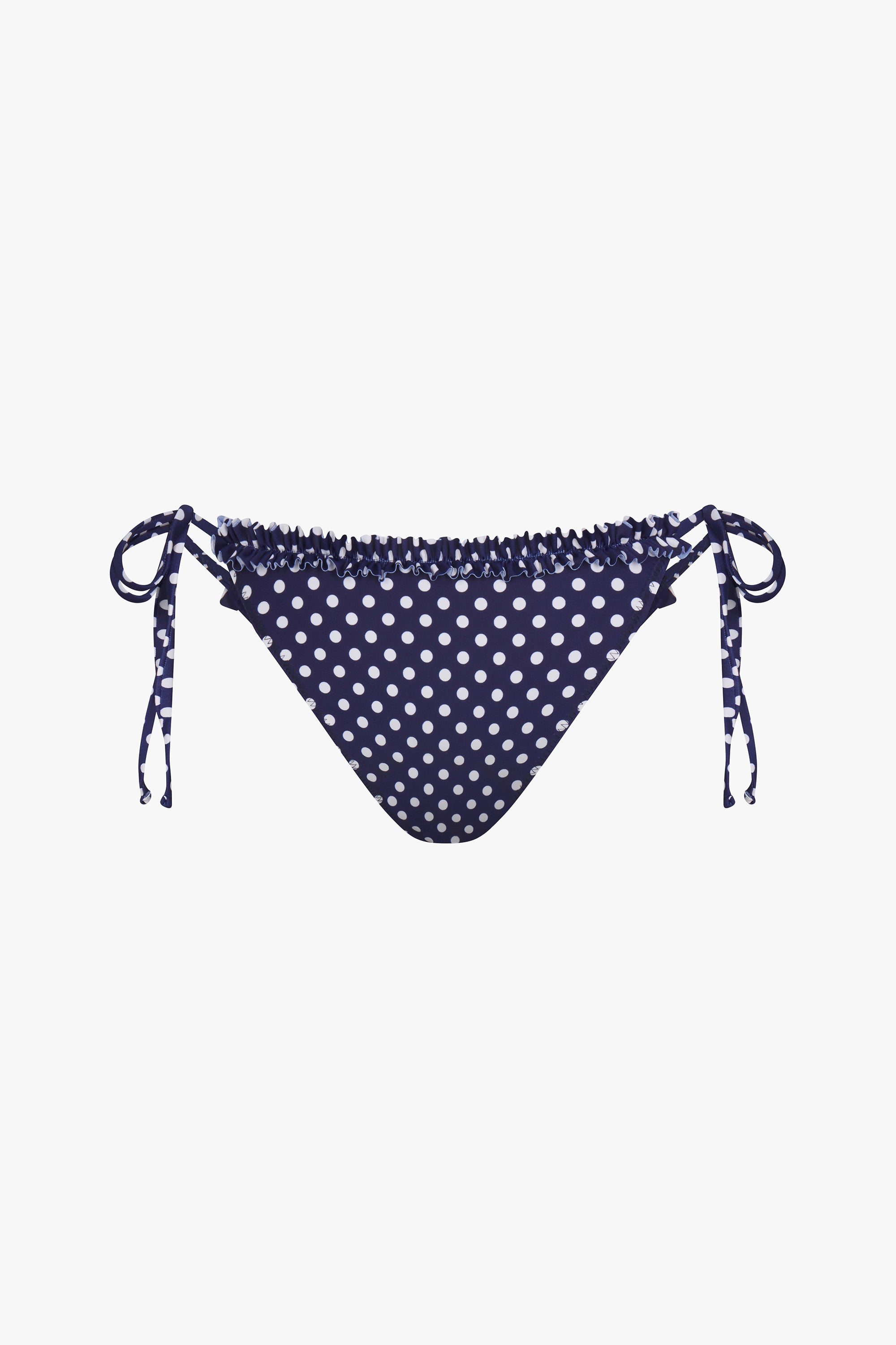 RUFFLE CHARM BIKINI BOTTOM IN NAVY DOT