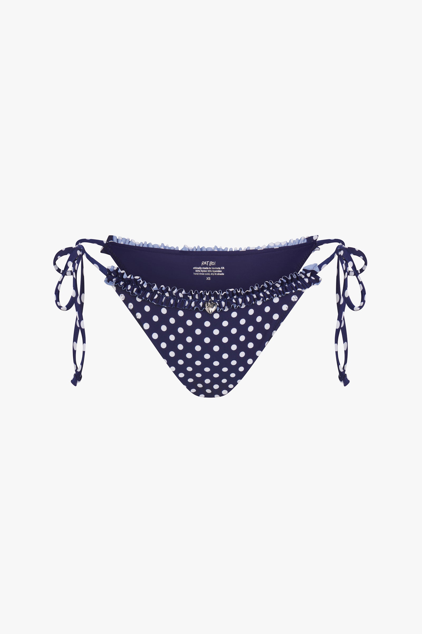 RUFFLE CHARM BIKINI BOTTOM IN NAVY DOT