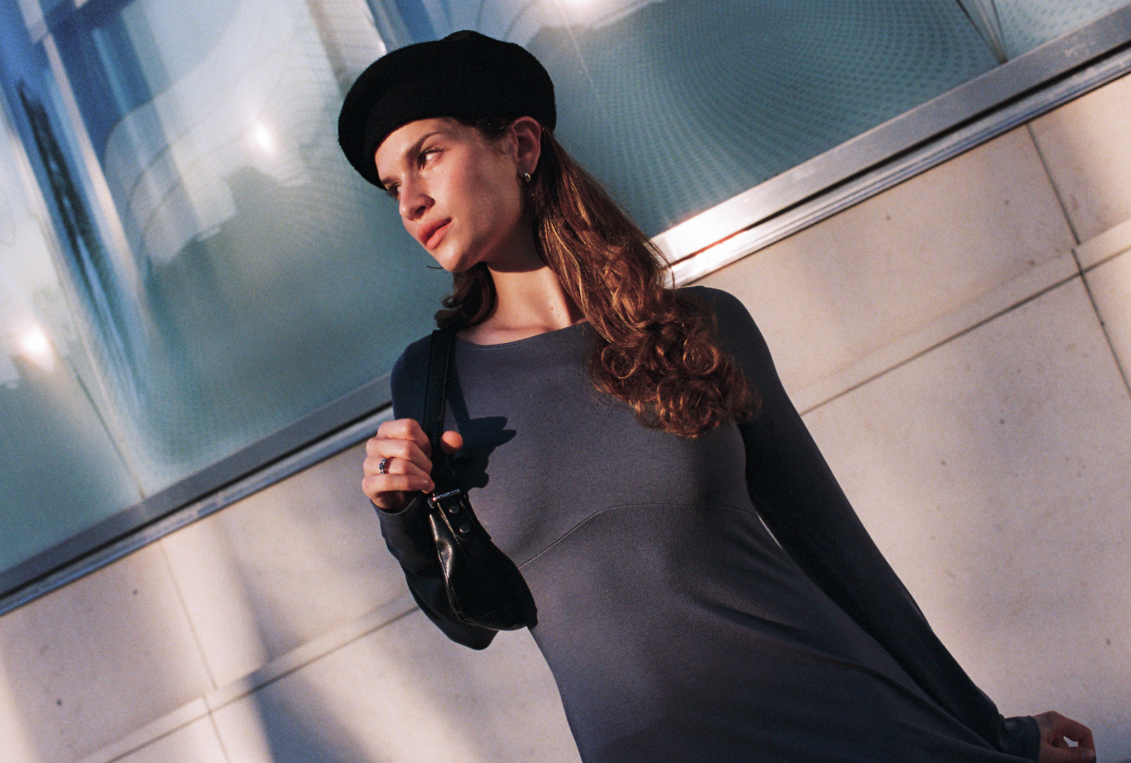 BOATNECK DRESS IN SLATE