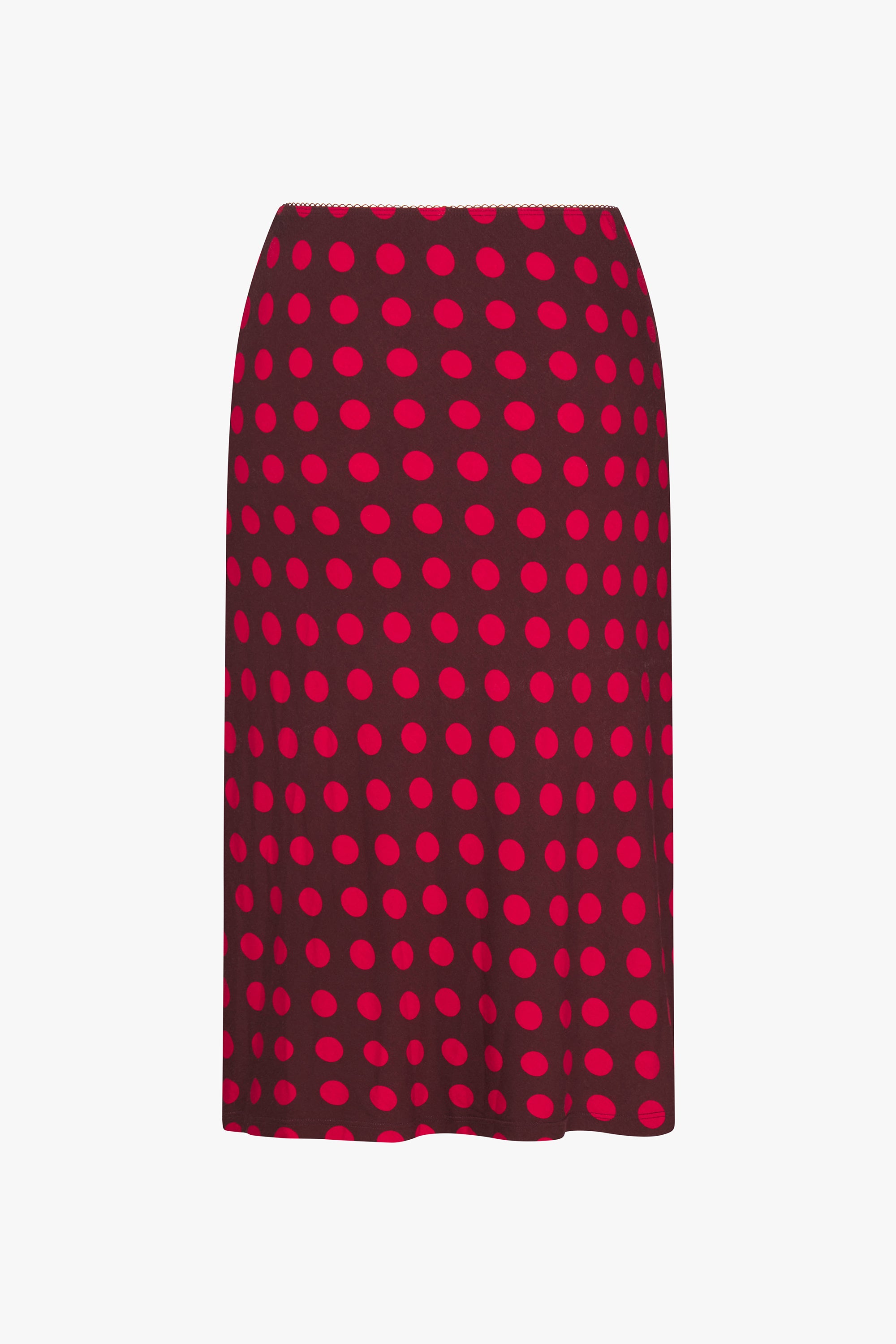 BIAS MIDI SLIP SKIRT IN SCARLET DOT