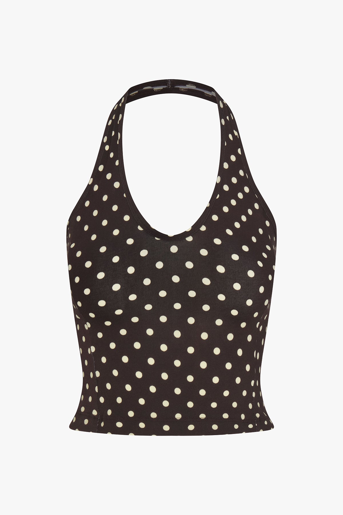 SPORTY HALTER TOP IN ESPRESSO DOT